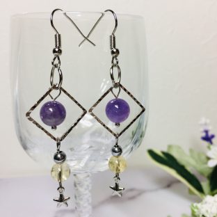 天然石  アメジスト シトリン スター ピアス